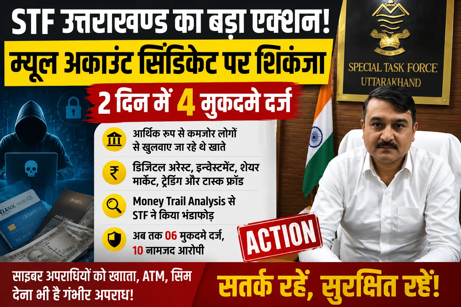 STF उत्तराखण्ड का बड़ा एक्शन: म्यूल अकाउंट सिंडिकेट पर शिकंजा, 2 दिन में 4 मुकदमे दर्ज