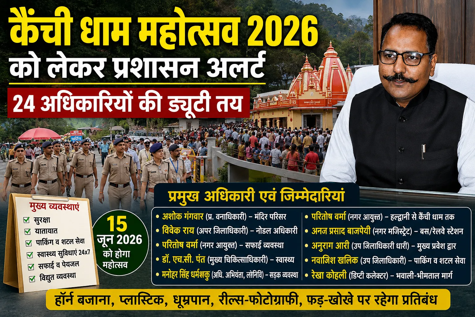 कैंची धाम महोत्सव 2026 : प्रशासन ने कसी कमर, 24 अधिकारियों की ड्यूटी तय, सुरक्षा से लेकर सफाई तक रहेगी कड़ी निगरानी
