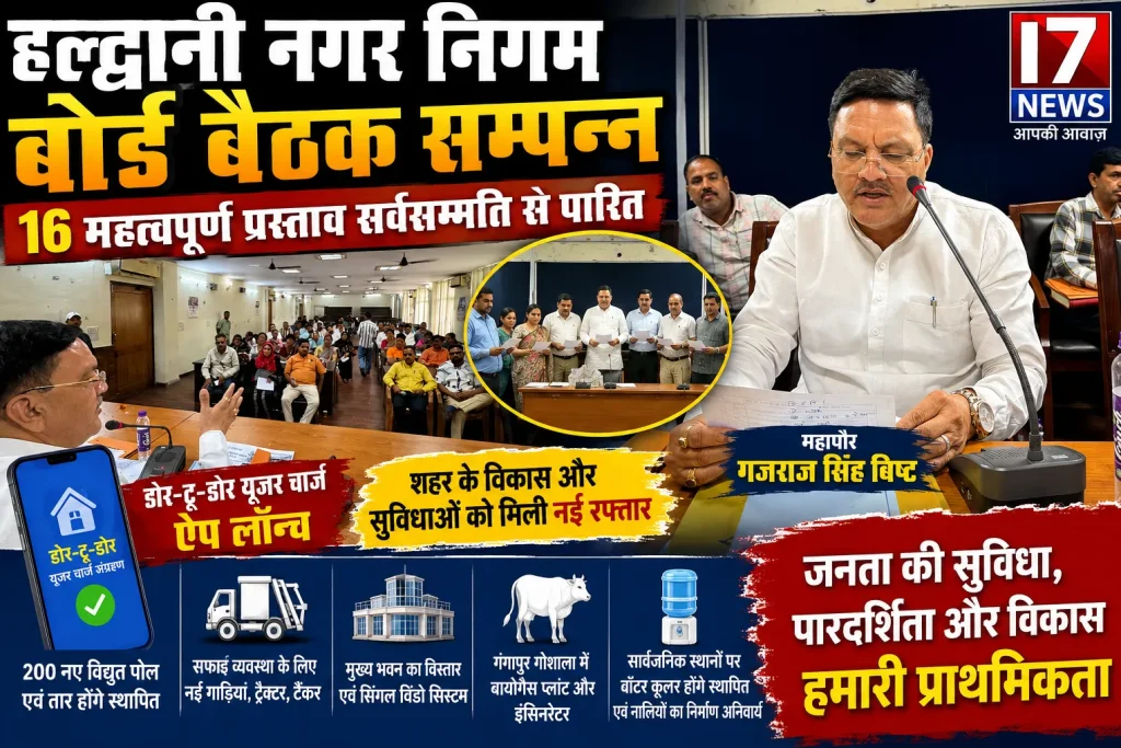 हल्द्वानी नगर निगम बोर्ड बैठक 16 अहम प्रस्तावों पर लगी मुहर डिजिटल यूजर चार्ज ऐप लॉन्च विकास कार्यों को मिली रफ्तार